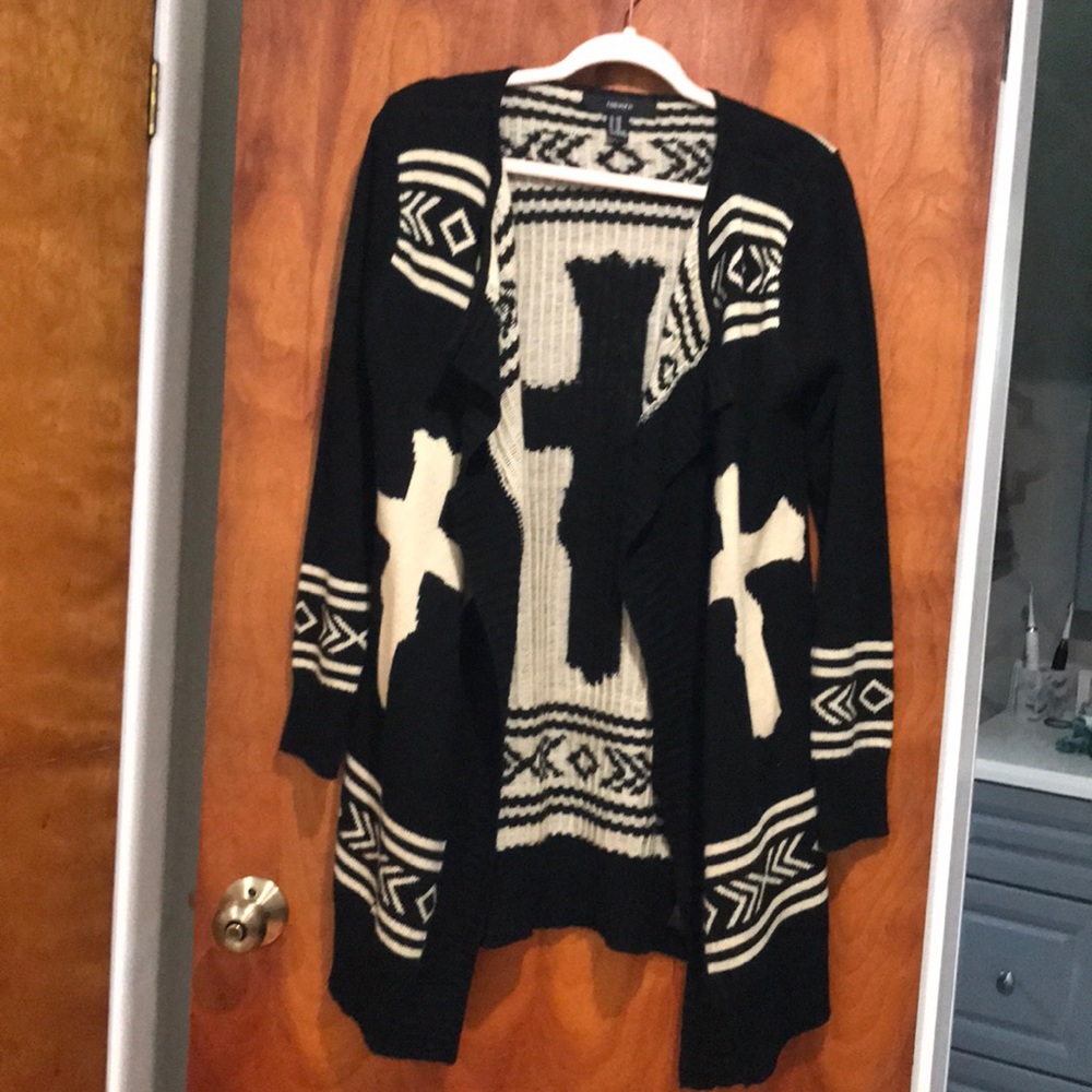 Forever 21 Aztec Cross Sweater Duster